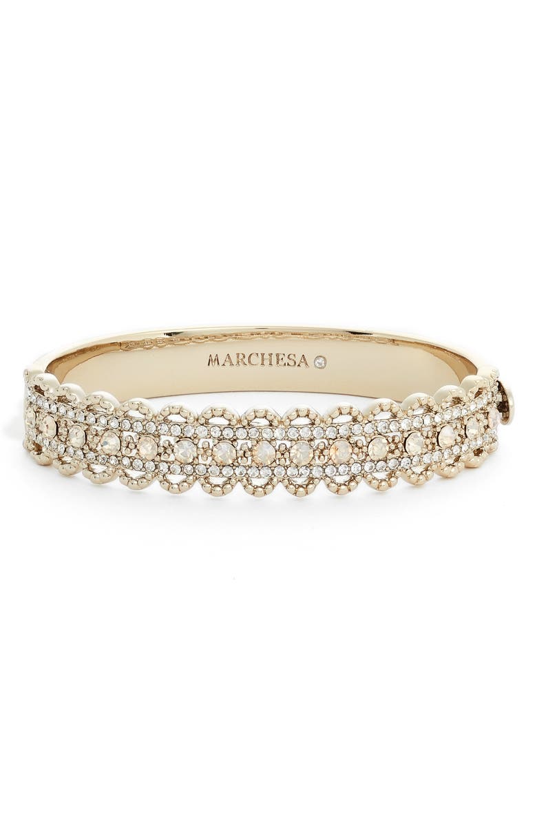 Marchesa Crystal Filigree Bangle, Main, color, Gold