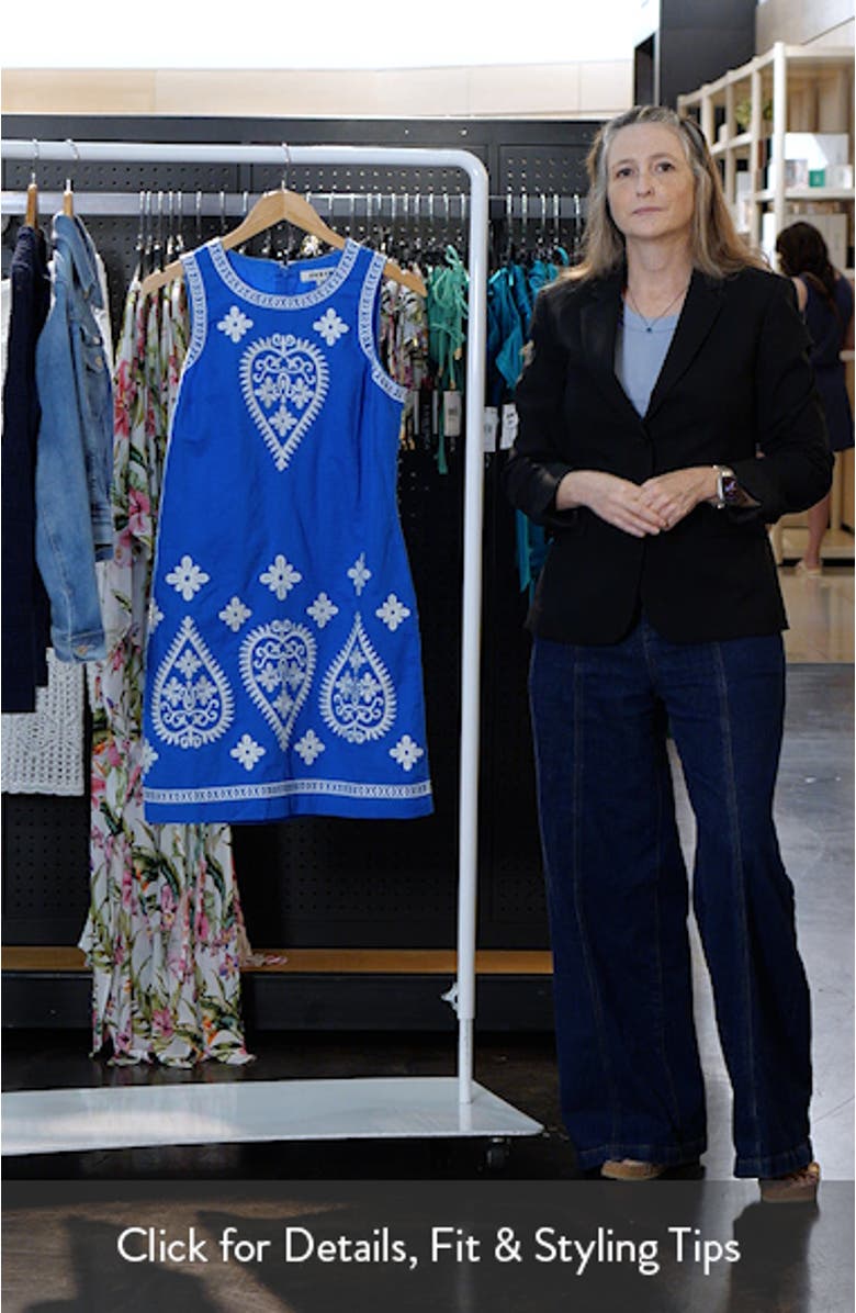 Embroidered Sleeveless Linen & Cotton Shift Dress, sales video thumbnail