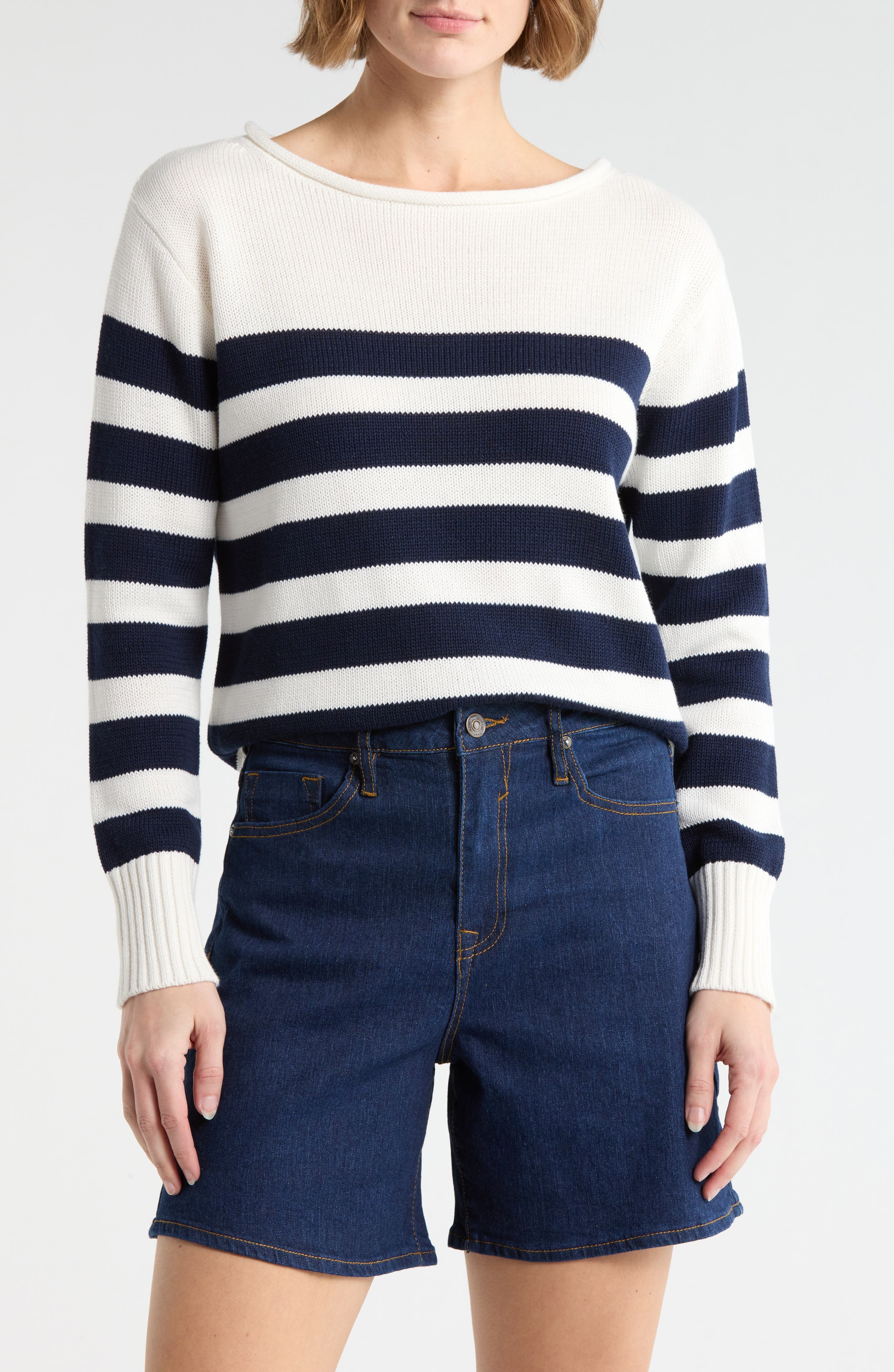 Vigoss Stripe Boat Neck Sweater