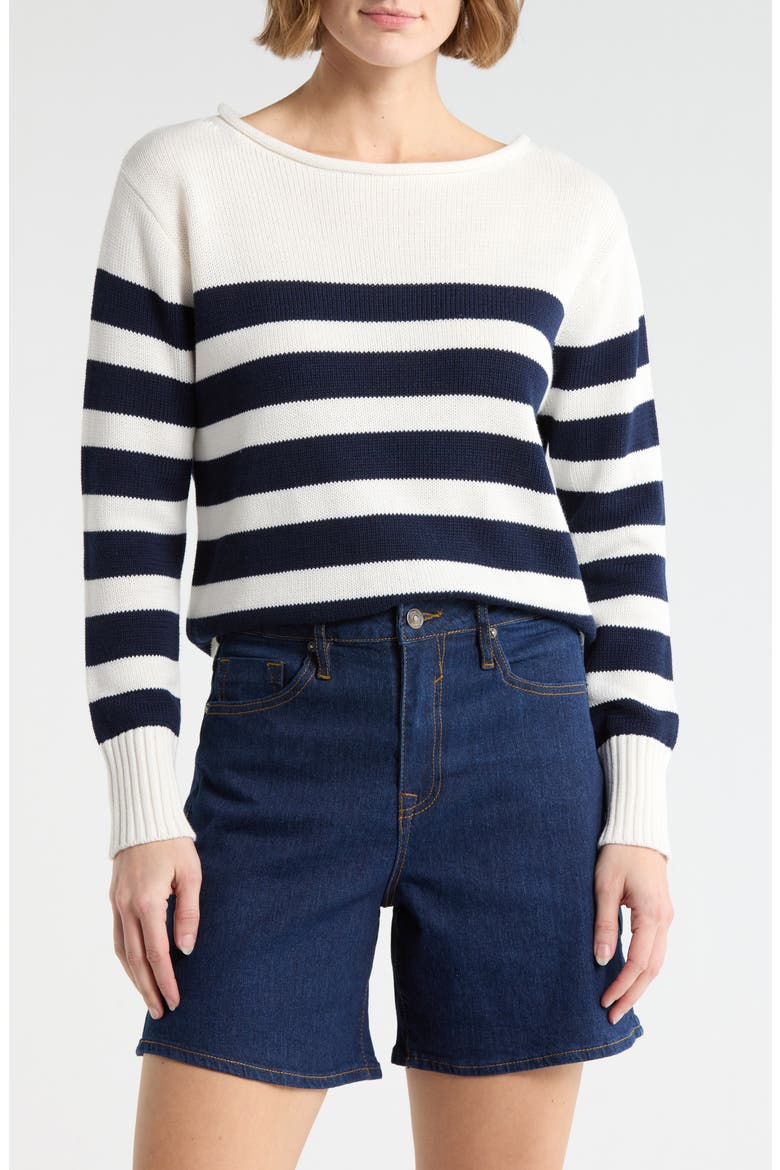 Stripe Boat Neck Sweater, Main, color, CREME/ NAVY