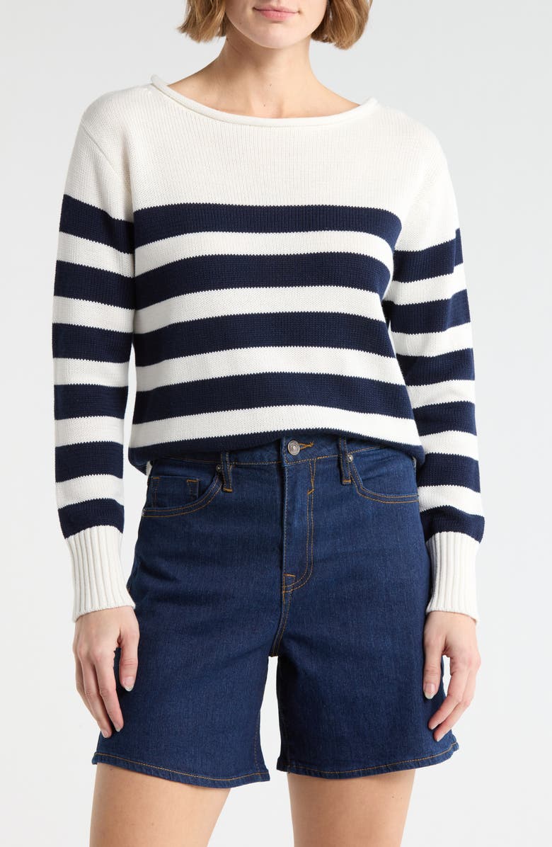 Vigoss Stripe Boat Neck Sweater, Main, color, Creme/ Navy
