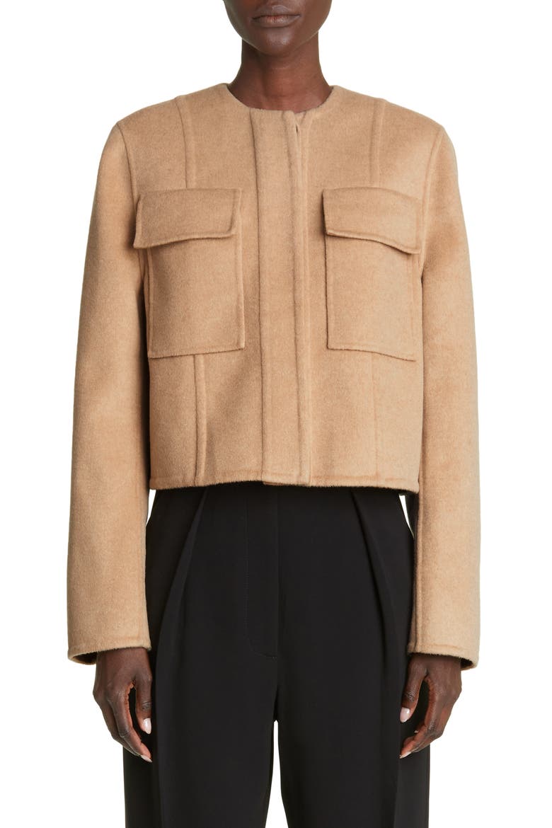 Double Face Recycled Wool Crop Jacket, Main, color, CAMEL MULTI