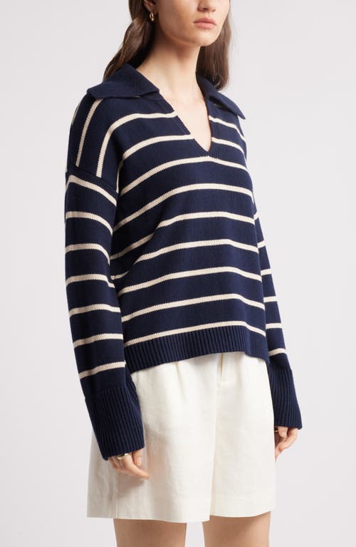 Nordstrom Stripe Cotton & Cashmere Sweater In Navy Night- Beige Beach Stripe