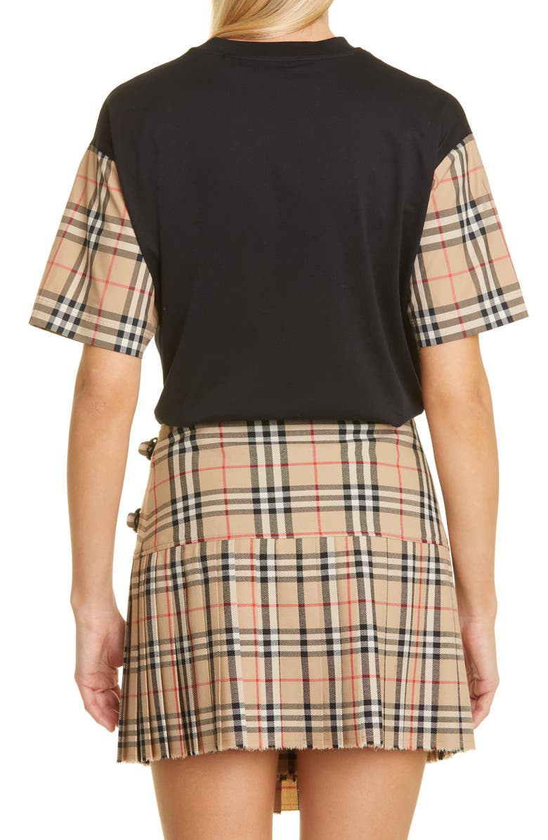 Burberry Carrick Check Sleeve Oversize Cotton T-Shirt, Alternate, color, Black