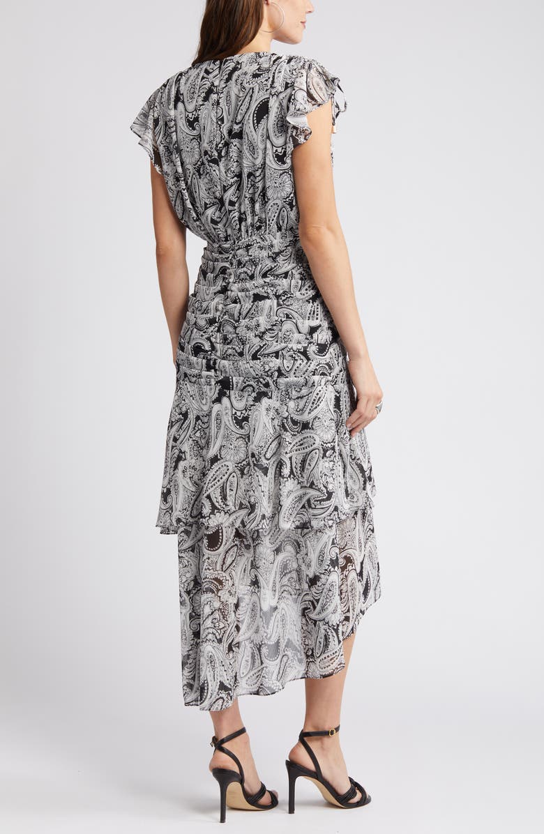 Tahari ASL Paisley Side Ruched Midi Dress, Alternate, color, 