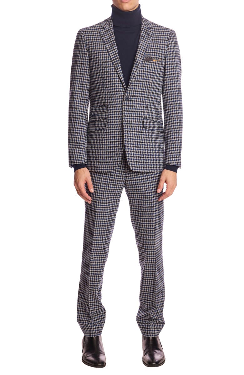 PAISLEY & GRAY Downing Slim Fit Flat Front Houndstooth Dress Pants, Alternate, color, Blue Black Houndstooth