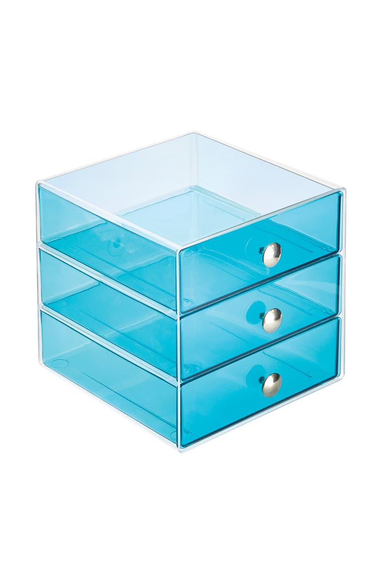 Stackable 3-Drawer Vanity Makeup Organizer - Aqua, Main, color, Aqua