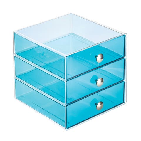 Stackable 3-Drawer Vanity Makeup Organizer - Aqua