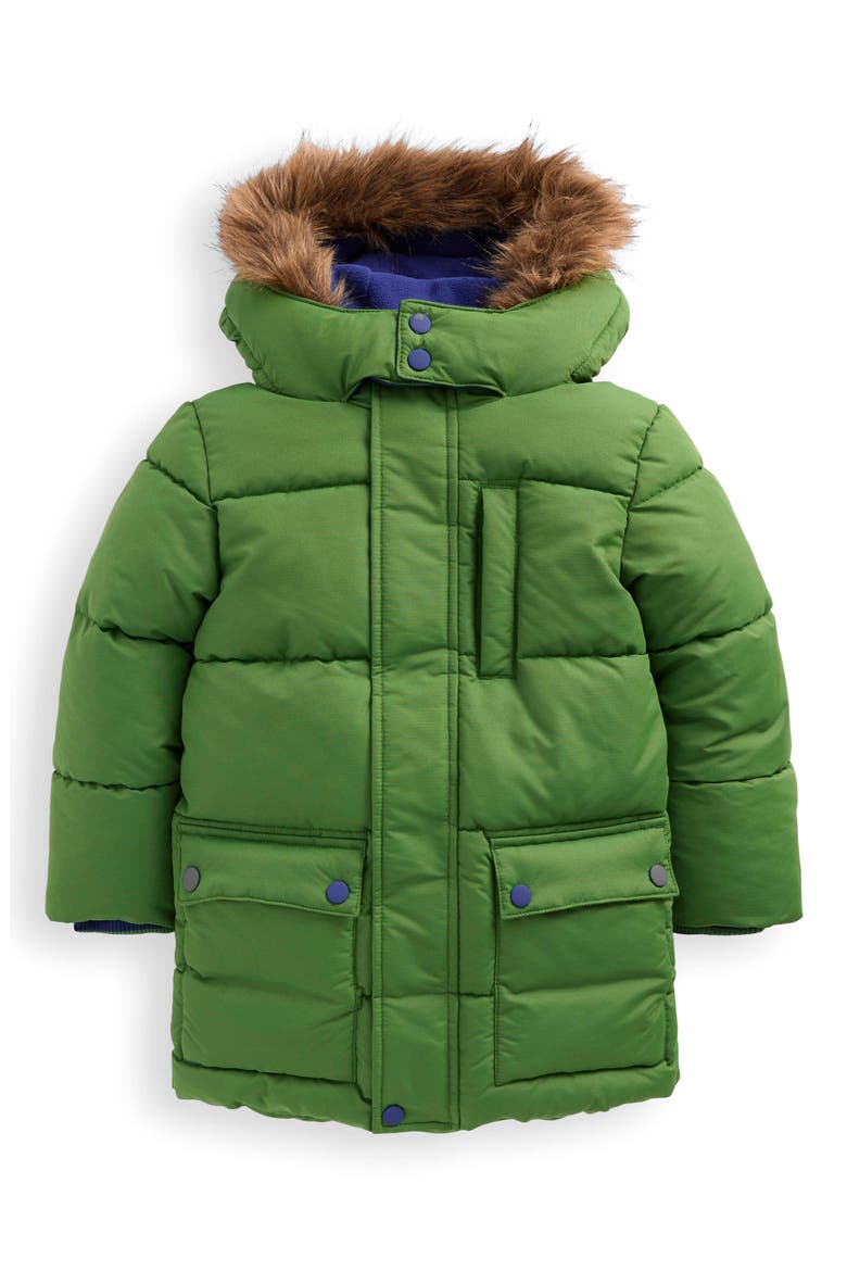 Kids' Fleece Lined Faux Fur Hooded Puffer Coat, Main, color, COLOR BLOCK GREEN