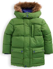 Mini Boden Kids' Fleece Lined Faux Fur Hooded Puffer Coat