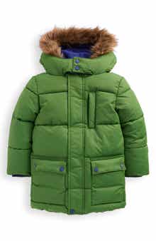 Mini Boden Kids' Fleece Lined Faux Fur Hooded Puffer Coat