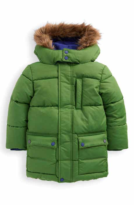 Mini Boden Kids' Fleece Lined Faux Fur Hooded Puffer Coat