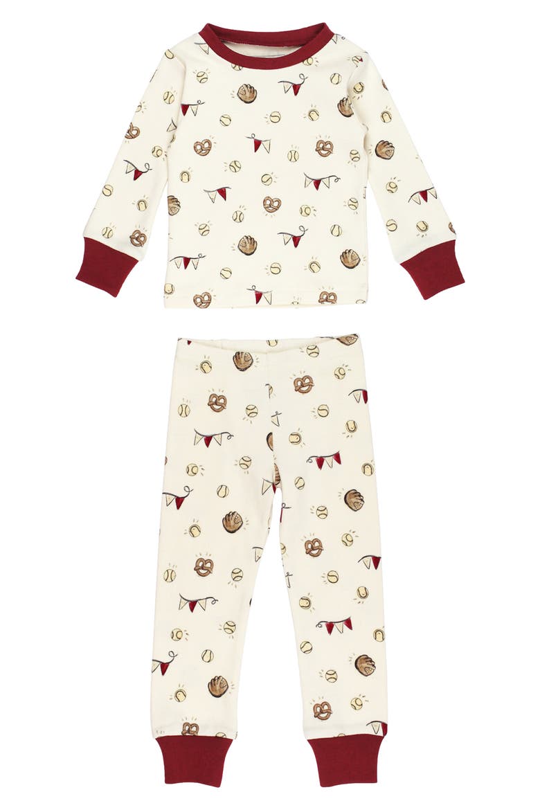 Print Fitted Organic Cotton Two-Piece Pajamas, Main, color, GAME DAY
