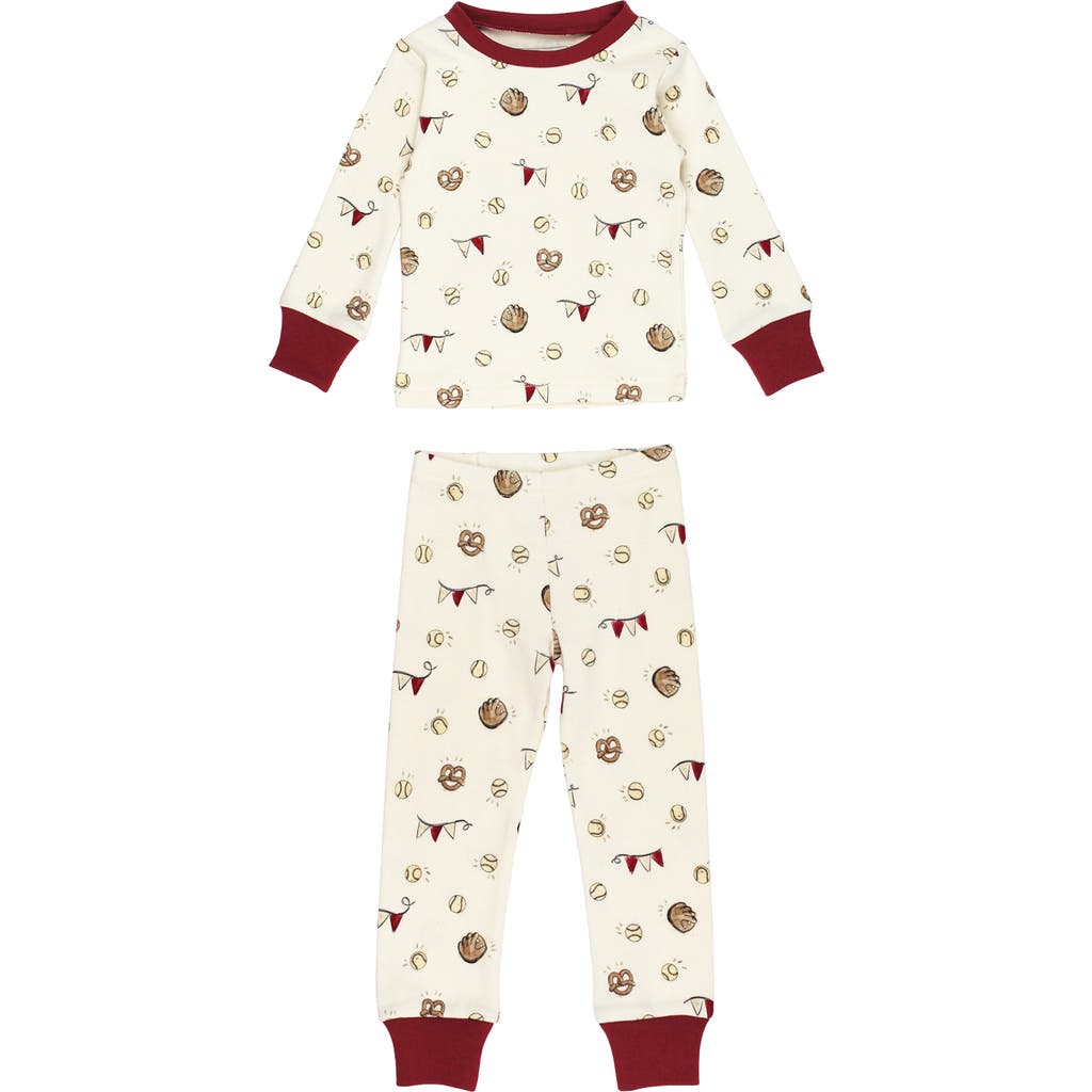 Shop L'ovedbaby Print Fitted Organic Cotton Two-piece Pajamas In Game Day