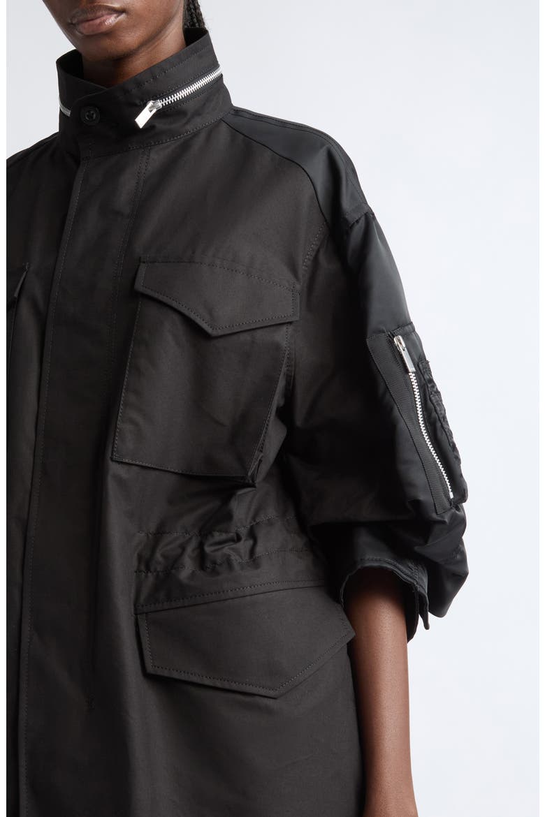 Mixed Media Short Sleeve Jacket, Alternate, color, BLACK