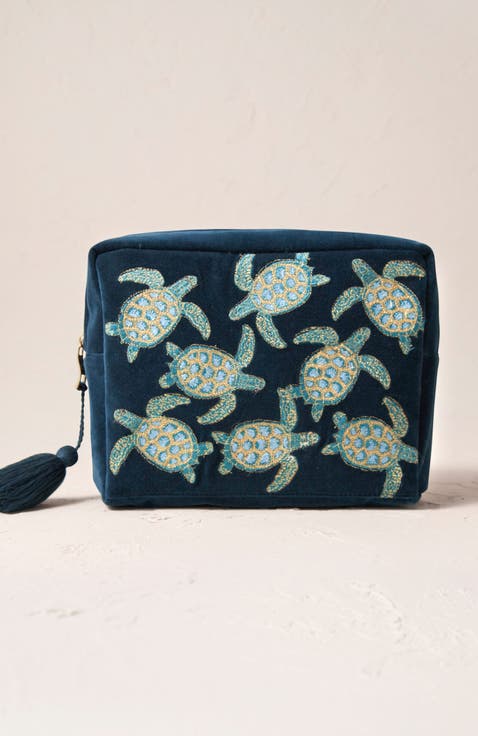 Turtle Conservation Velvet Wash Bag