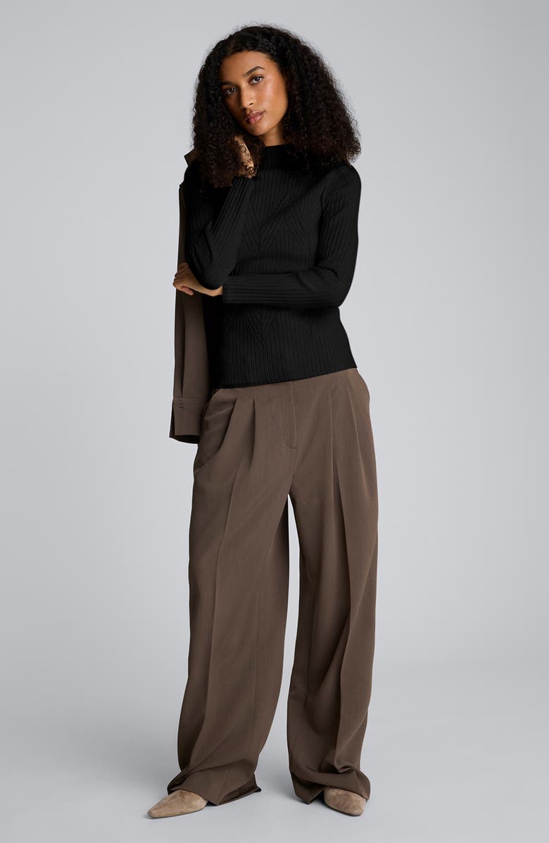 Kenneth Cole Mock Neck Chevron Rib Sweater, Alternate, color, Black