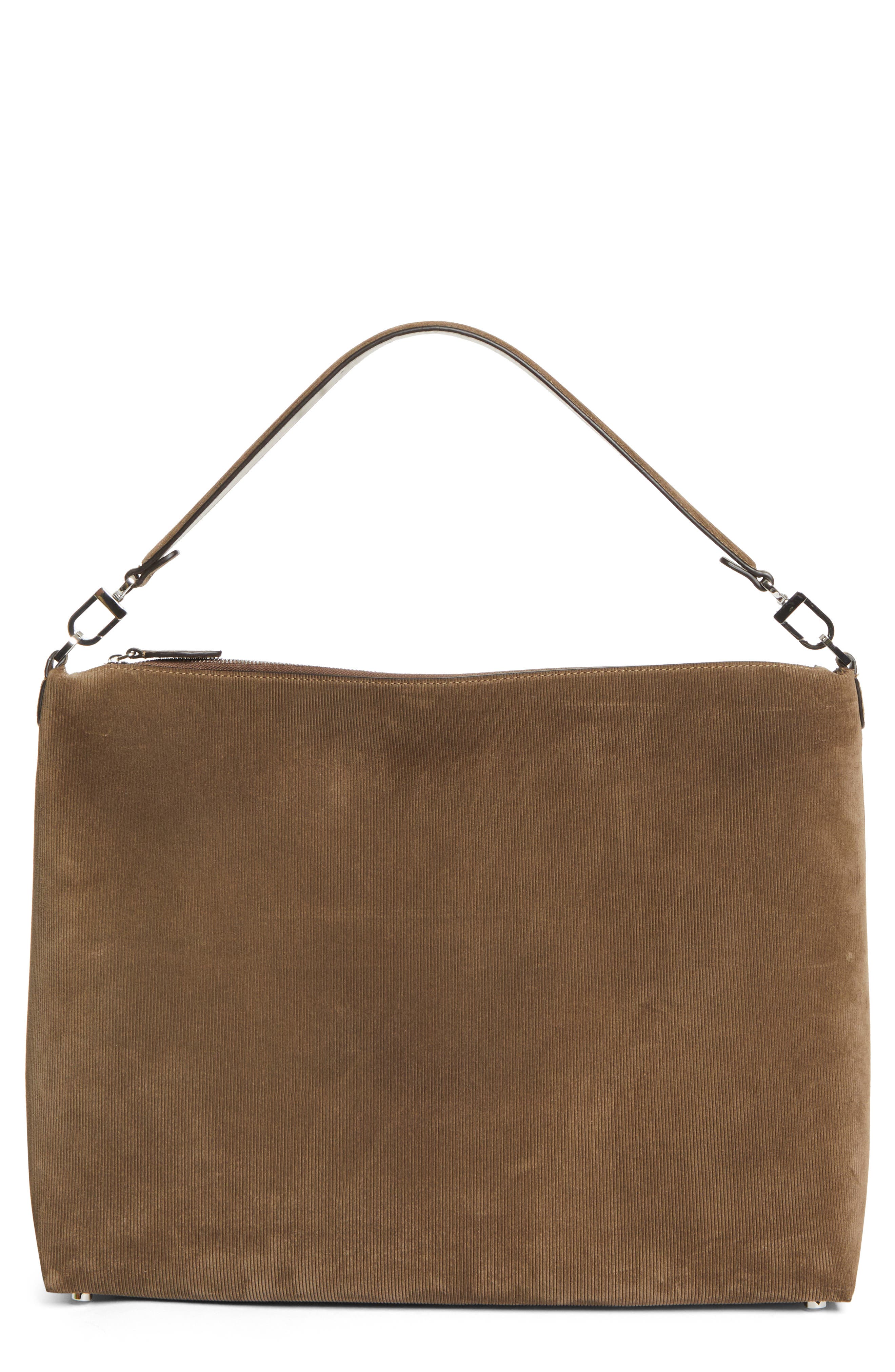 TOTEME Medium Bevel Corded Suede Hobo Bag, Main, color, Dark Taupe