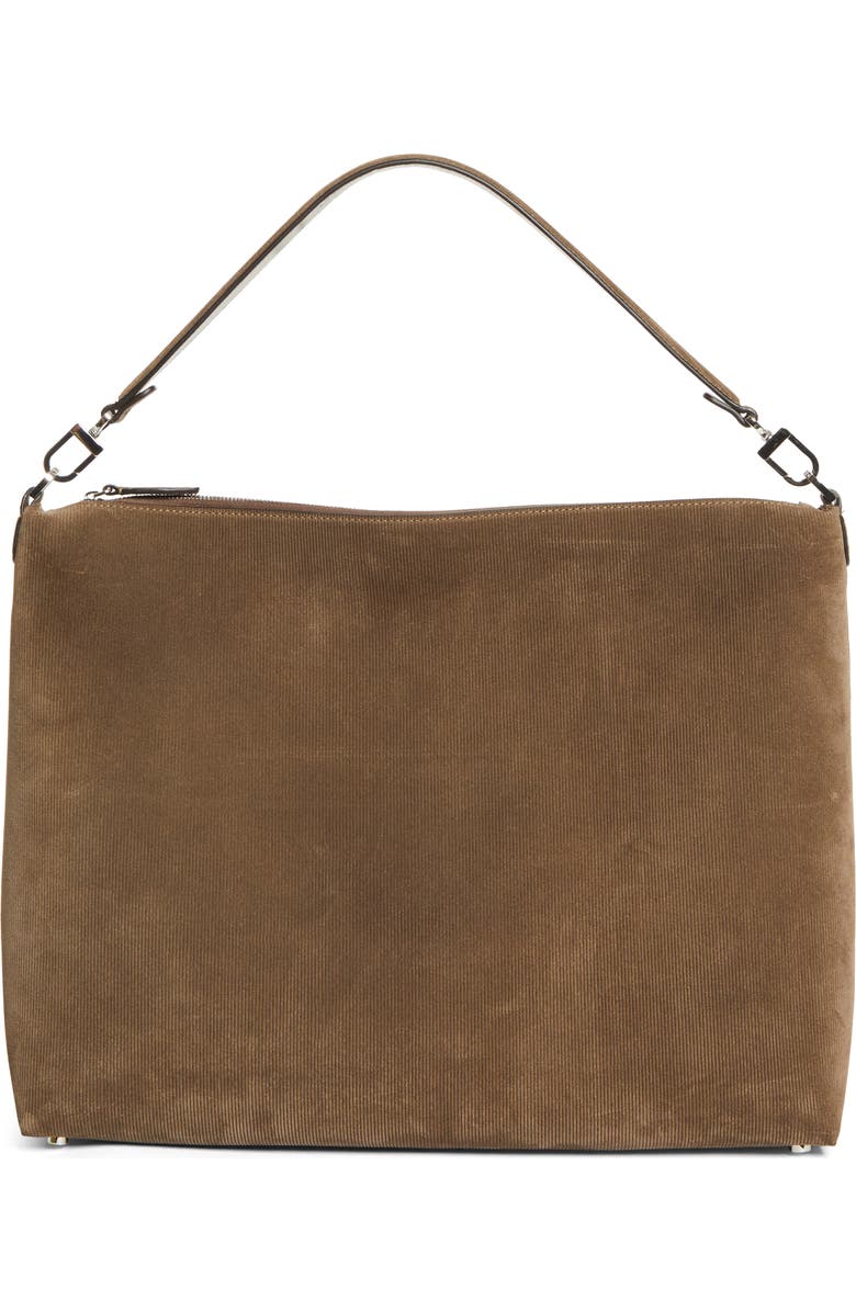 TOTEME Medium Bevel Corded Suede Hobo Bag, Main, color, Dark Taupe