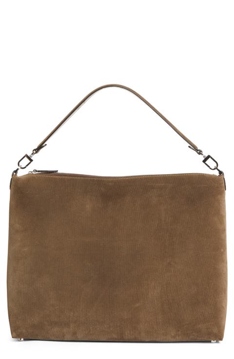 Medium Bevel Corded Suede Hobo Bag