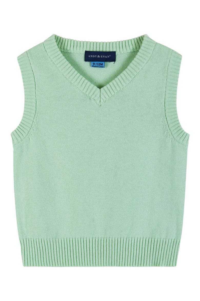 Plaid Button-Up Bodysuit, Sweater Vest, Bow Tie & Pants Set, Alternate, color, LIGHT GREEN PLAID