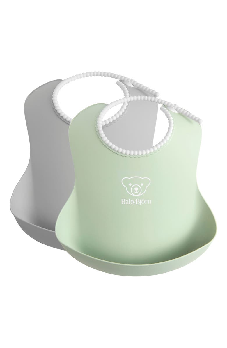 BabyBjörn Set of 2 Silicone Bibs, Main, color, Green/ Gray