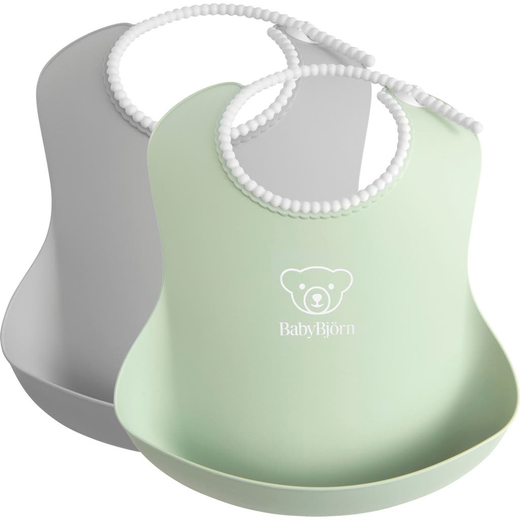Babybjorn Babybjörn Set Of 2 Silicone Bibs In Green/gray