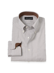 Paul Fredrick Cotton Buttondown Collar Broadcloth Classic Contrast Trim Button Cuff Long Sleeve Shirt