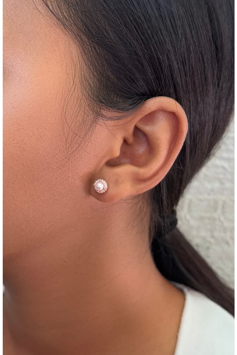 Freshwater Pearl Crystal Halo Stud Earrings, Alternate, color, WHITE