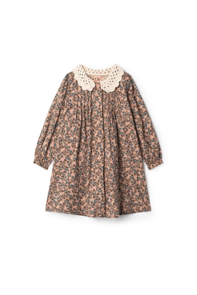 Woven Printed Crochet Collar Dress, Main, color, Pink Floral