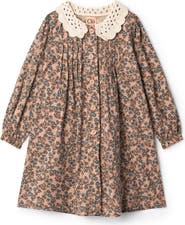 Clô Woven Printed Crochet Collar Dress