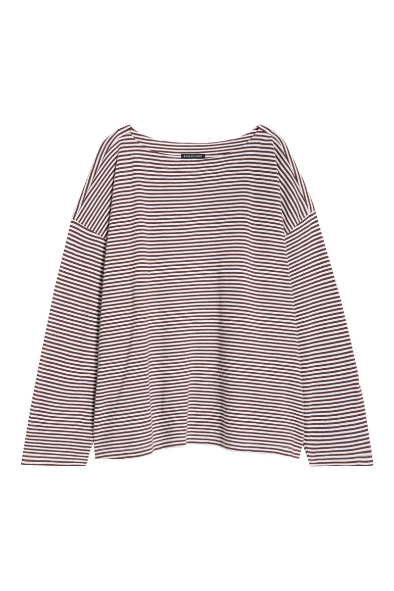 Striped Bateau Neck Boxy Organic Cotton Top, Alternate, color, TRUFL