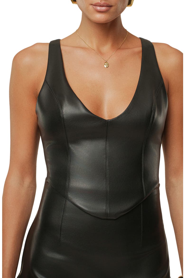 Tate Crop Faux Leather Tank, Alternate, color, BLACK