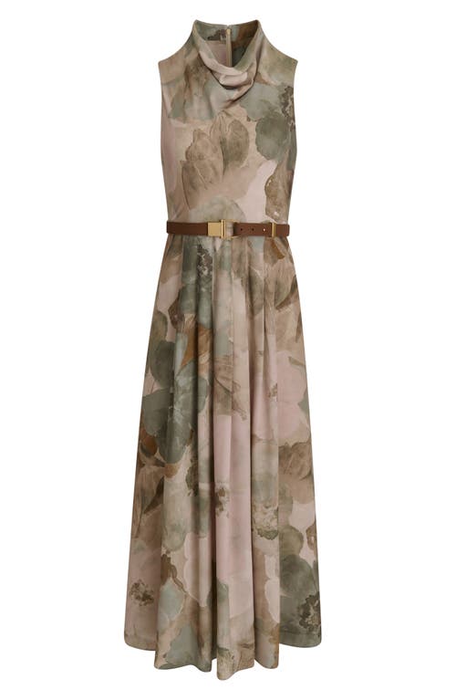 Donna Karan Floral Georgette Maxi Dress In Brown