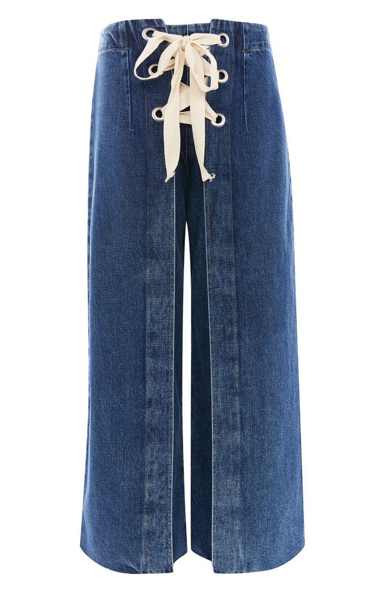 Topshop Lace-Up Crop Jeans, Alternate, color, 