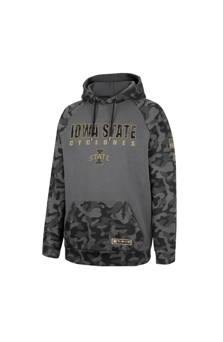 COLOSSEUM Men's Colosseum Charcoal Iowa State Cyclones OHT Military Appreciation Camo Stack Raglan Pullover Hoodie, Alternate, color,