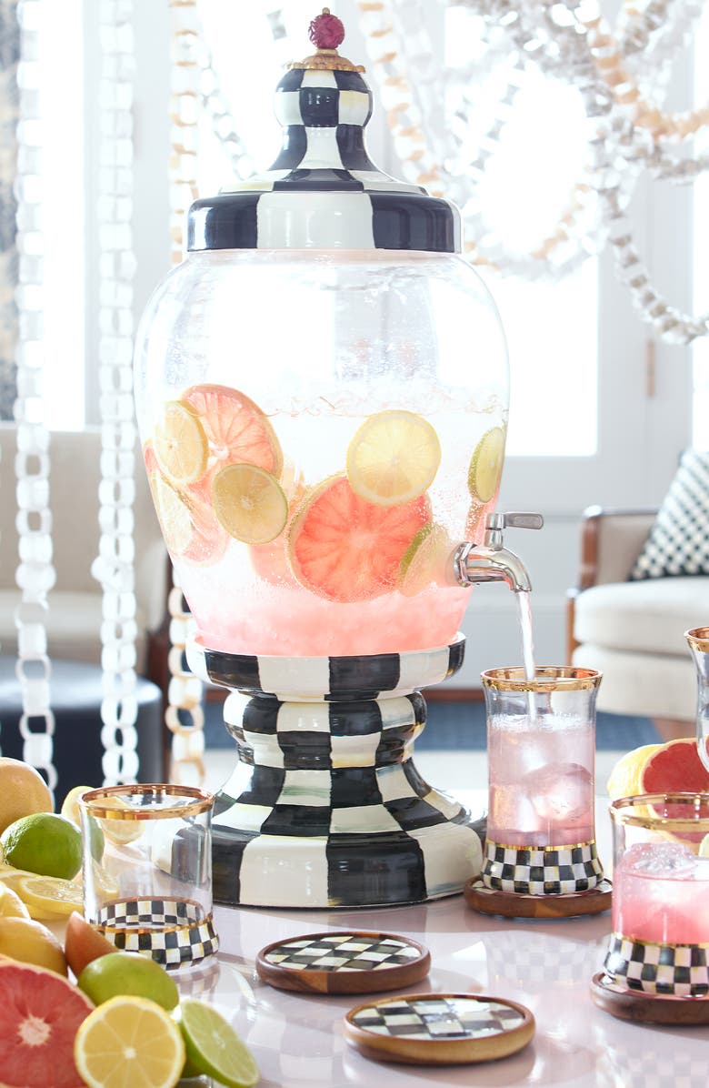 MACKENZIE CHILDS Courtly Check Enamel Beverage Hostess, Alternate, color, Black/ White