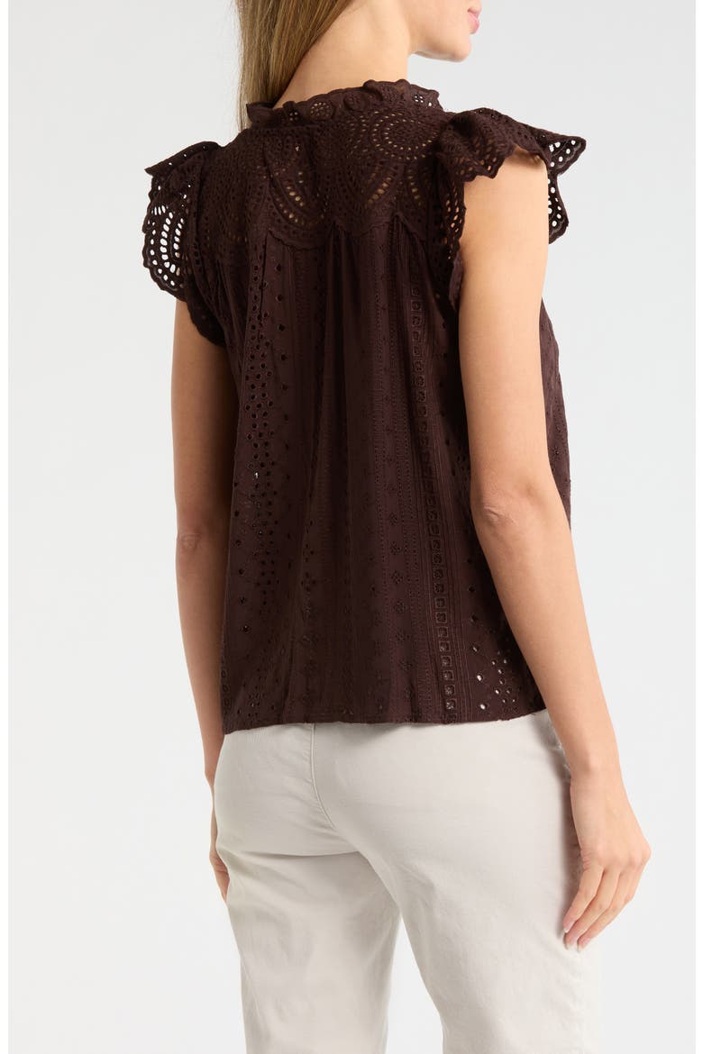 Embroidered Eyelet Cap Sleeve Top, Alternate, color, GANACHE