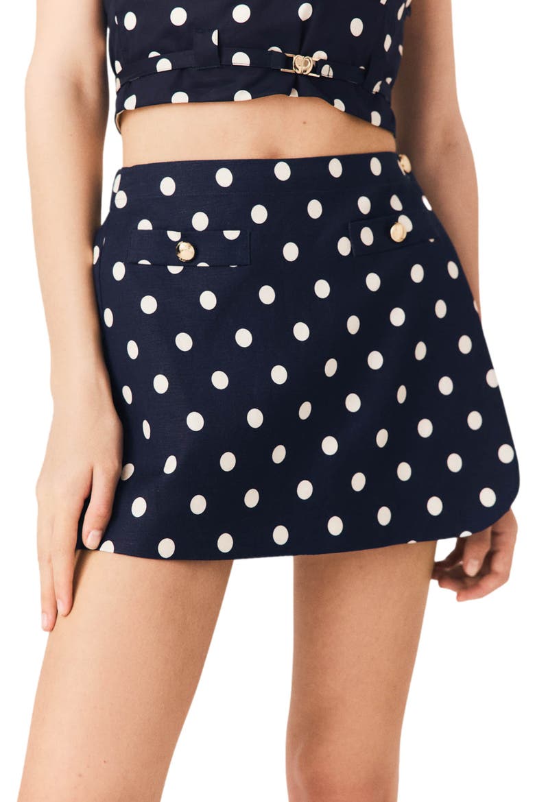 Linen blend skort, Alternate, color, Navy dots print