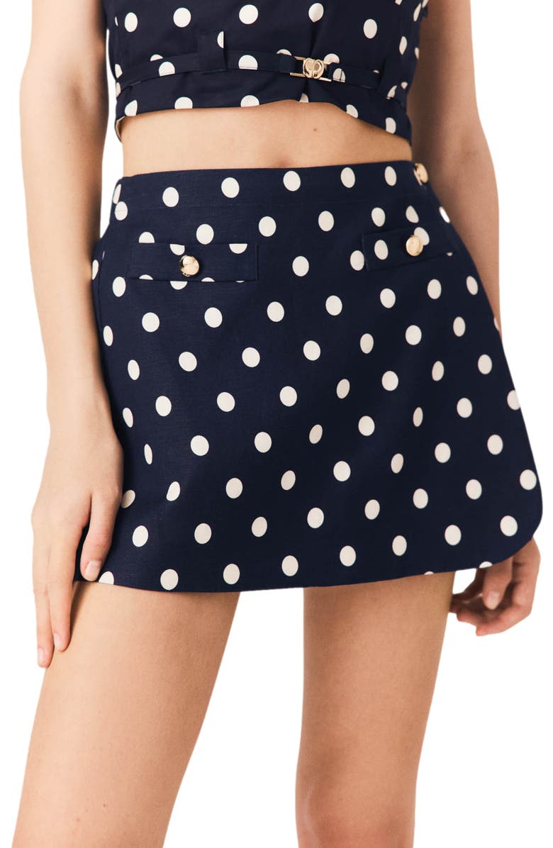 maje Linen blend skort, Alternate, color, Navy Dots Print