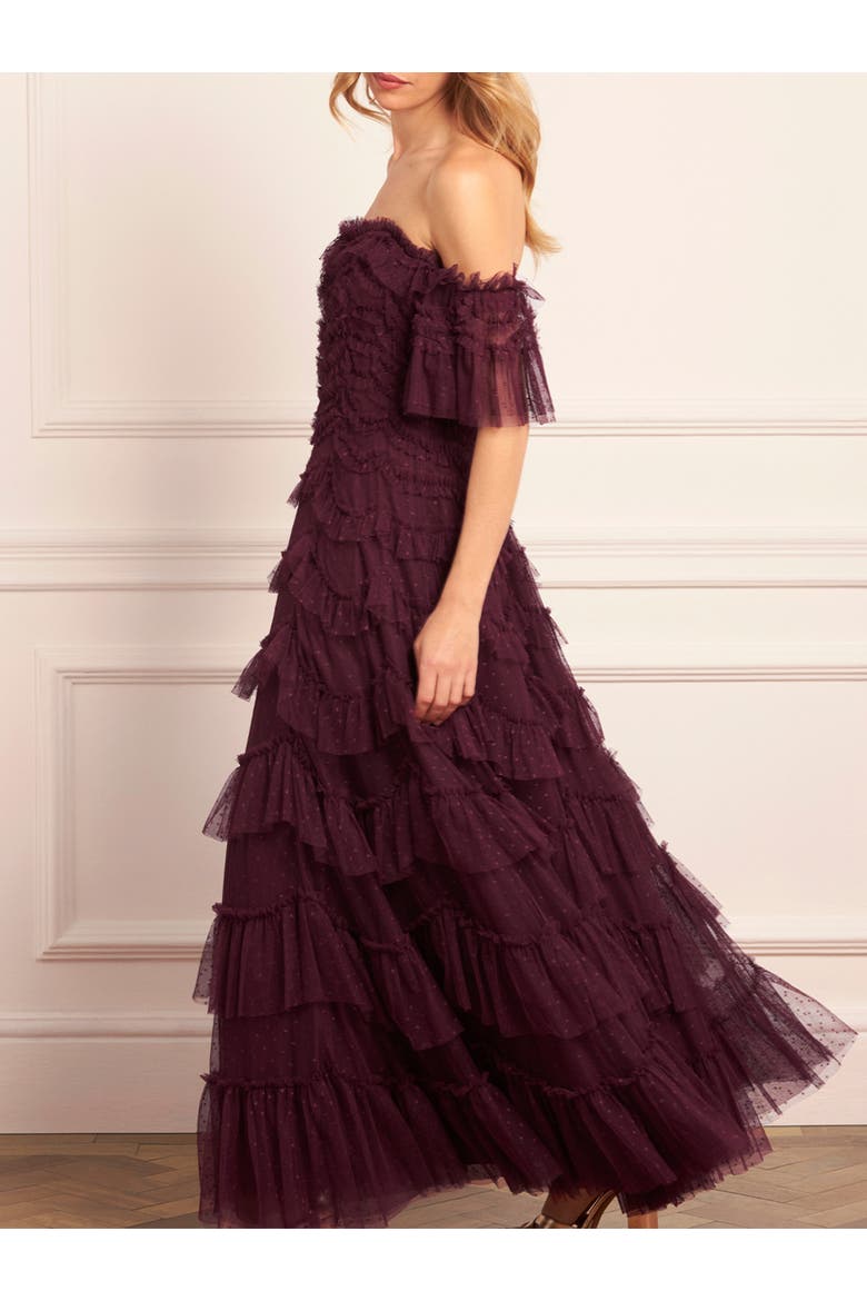 Aviana Off-Shoulder Gown, Alternate, color, Claret
