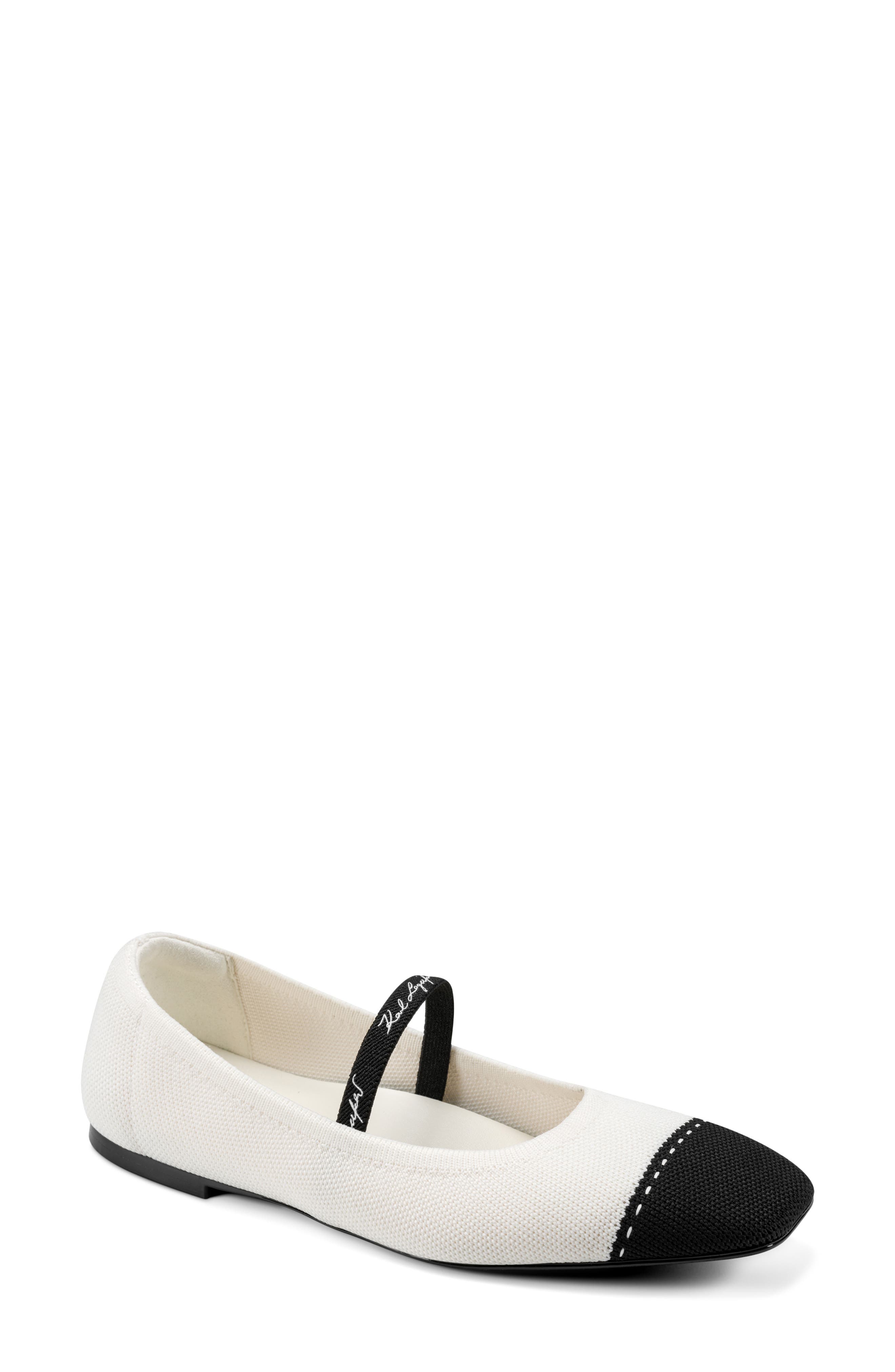 KARL LAGERFELD PARIS Zailey Cap Toe Mary Jane Flat, Main, color, Cream/ Black