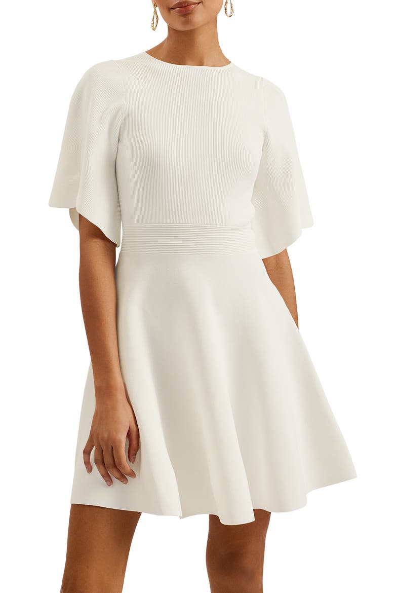Olivia Rib Fit & Flare Dress, Alternate, color, IVORY
