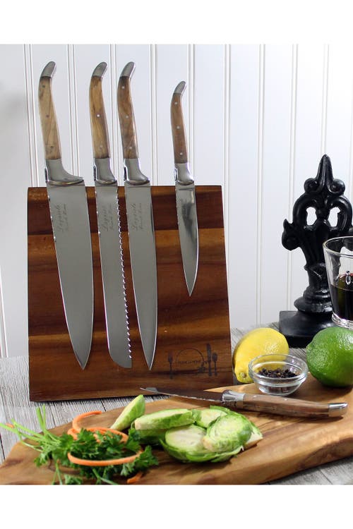 French Home Laguiole Connoisseur Olivewood 6-piece Kitchen Knife Set Plus Magnetic Display In Olivewood And Silver