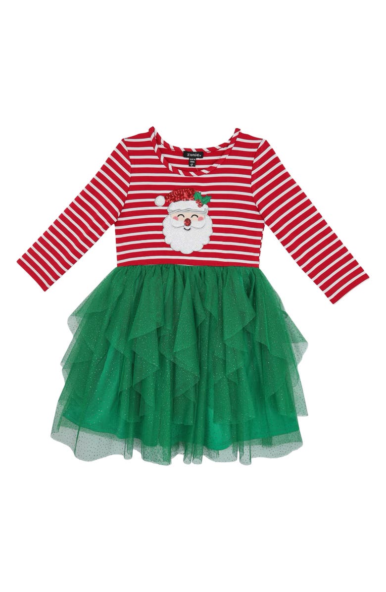Zunie Kids' Santa Appliqué Dress, Main, color, Red/ Green