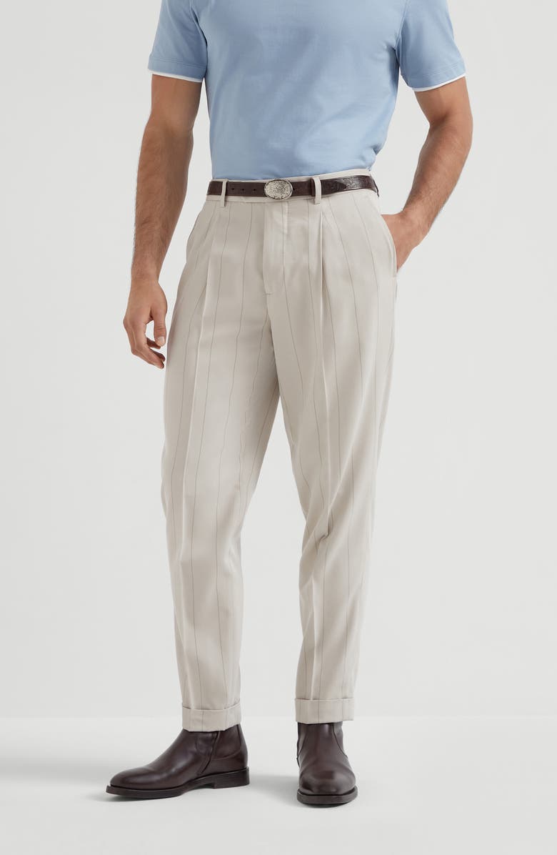 Brunello Cucinelli Leisure fit trousers with pleats, Alternate, color, Ivory