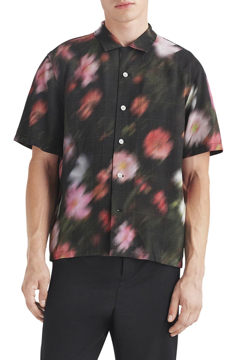 rag & bone Avery Blurred Floral Print Short Sleeve Button-Up Shirt, Main, color, 