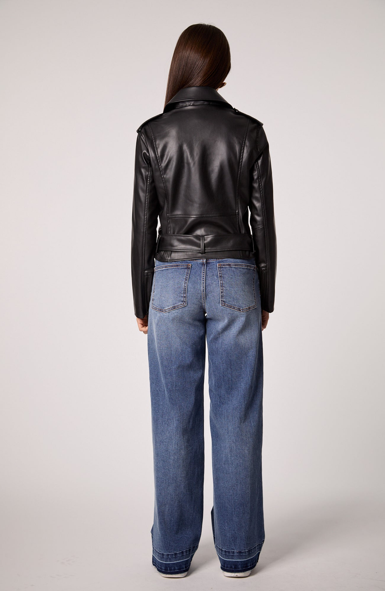 BLUE REVIVAL Classic Moto UNreal Leather Jacket, Alternate, color, Black