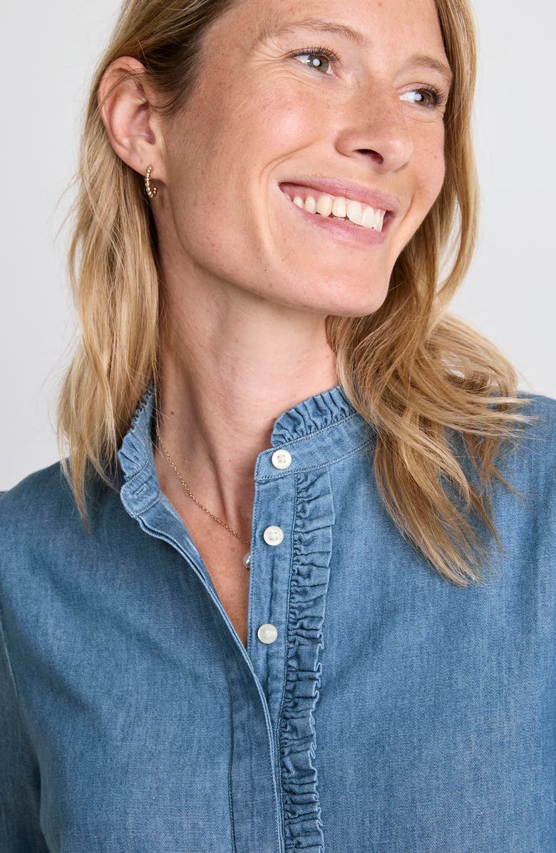 vineyard vines Popover Long Sleeve Chambray Dress, Alternate, color, Morning Mist