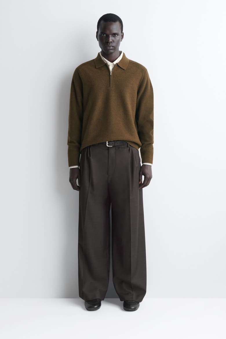 Paneled Boiled Wool Zip-up Sweater, Alternate, color, TOBACCO